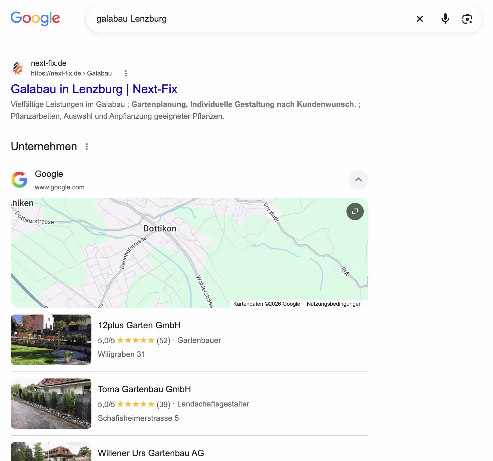 Google-Suche: Galabau Lenzburg